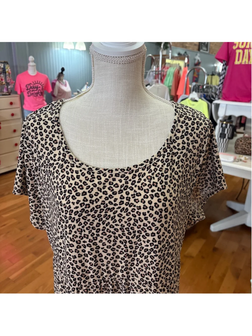Planet Gold Plus 2X Tan Black Leopard Print Tiered Dress